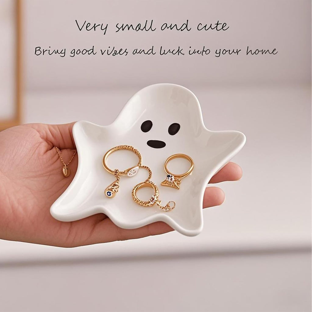 Jewelry Dish Tray for Women,Cute Ghost Ceramic Tray Jewelry Storage Tray,Small Decorative Trinket Dish for Suitable