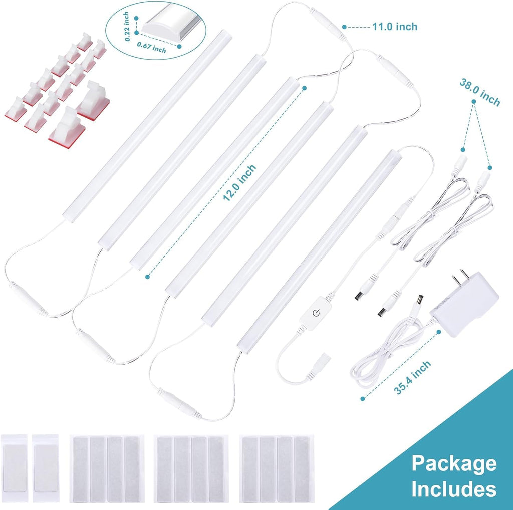 6PCS x 12 Inch Under Cabinet Lights Plug-in, Warm White 3000K Dimmable LED Under Cabinet Lighting, Under Counter