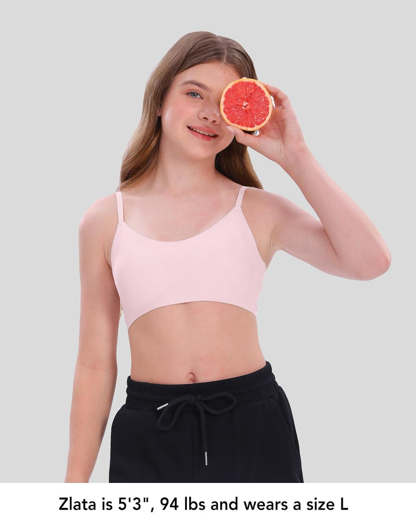 Soft Fixed Padding Training Bras for Girls, Seamless-Look