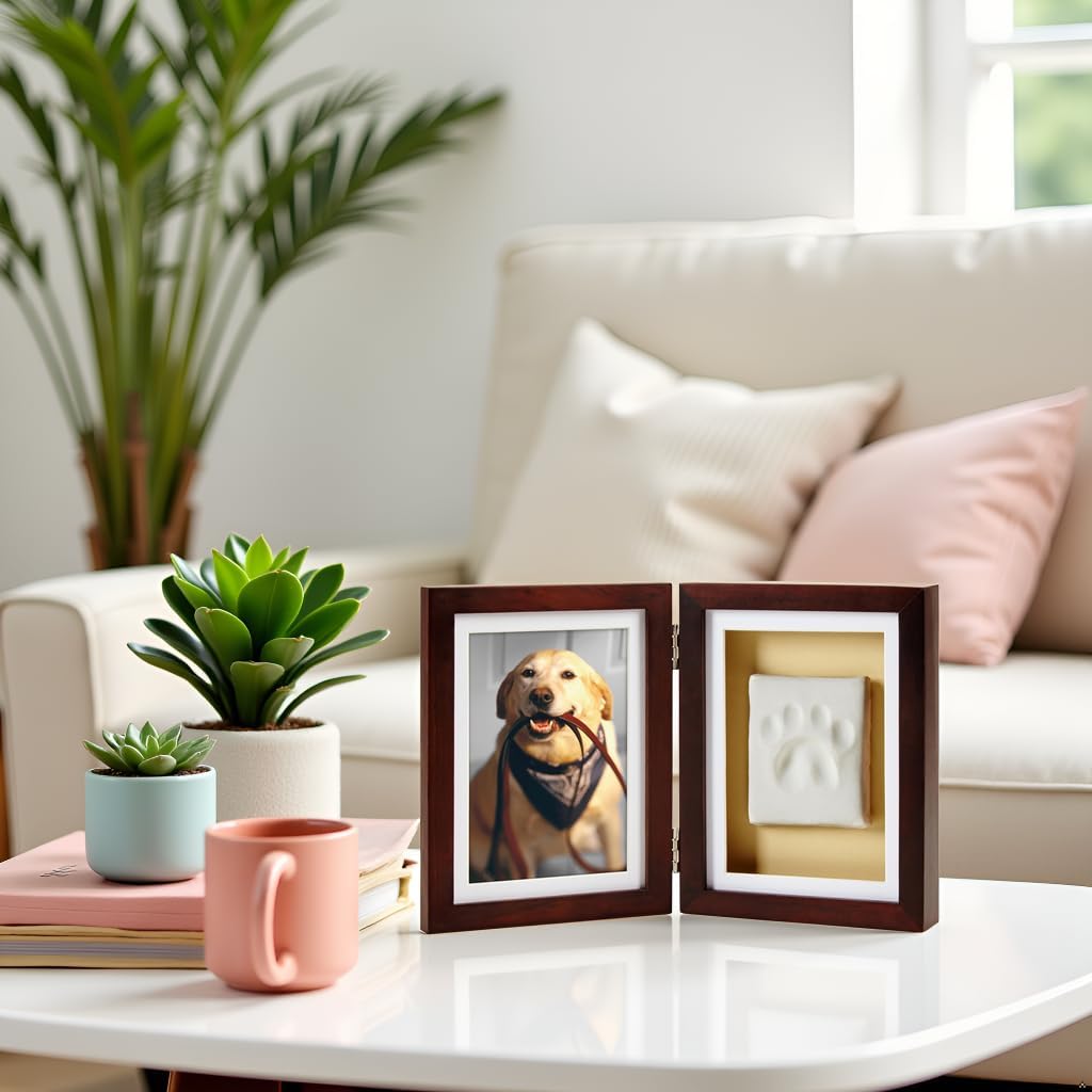 Pet Paw Print Memorial Frame with Clay Imprint Kit, Espresso Brown
