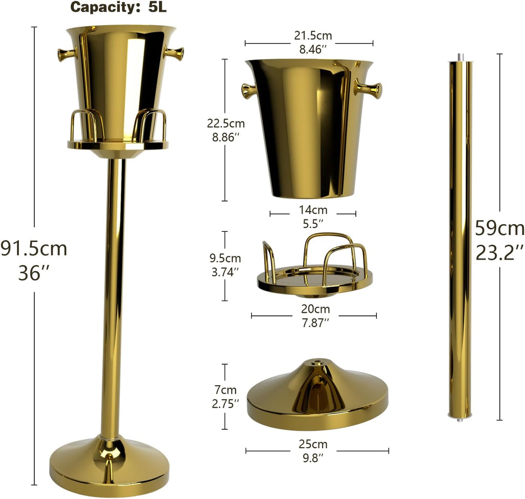 Ice Bucket with Stand, Standing Champagne Buckets(Gold 1Pack)
