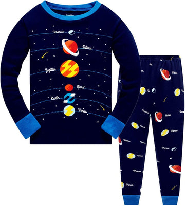 Boys Pajamas 100% Cotton Planet Pjs Toddler 2 Piece Sleepwear Kids Clothes Set
