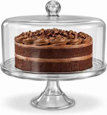 Glass Cake Stand with Dome Cover, Clear Round Pedestal Display, 10.5 Inch Base, 11 Inch Height, Single Tier
