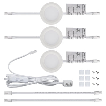 Wired LED Puck Lights (2.7Wx3) Plug-in Lighting Natural White (4000K), LED Cabinet Light Can Be Surface Mount or