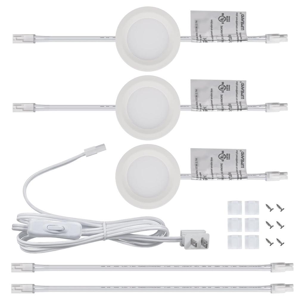 Wired LED Puck Lights 120V (2.7Wx3) Plug-in Lighting Warm White, LED Cabinet Light Can Be Surface Mount or Recess
