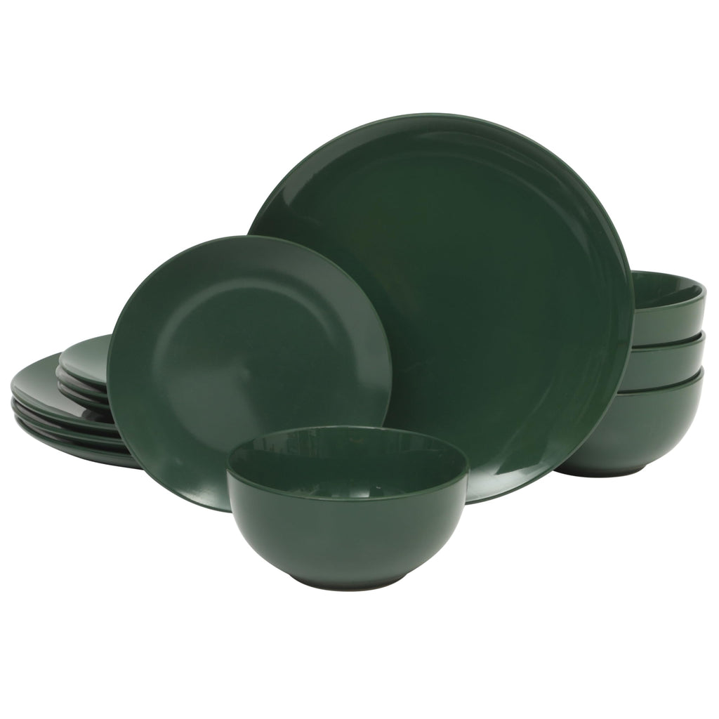 Simple Essential (Service for 4) 12 Piece Plates and Bowls Porcelain Solid Color Dishes Ceramic Dinnerware Set