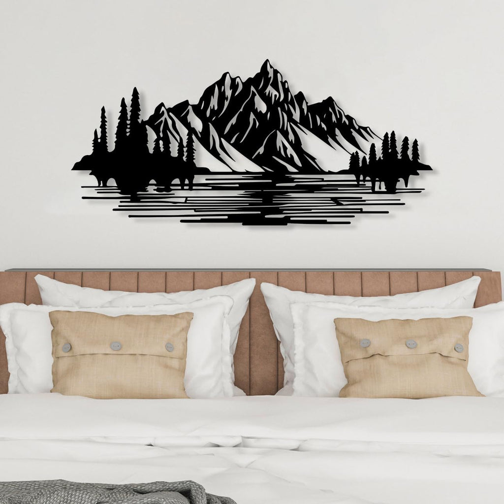 Mountain Forest Metal Wall Decor, Nature and Trees Wall Art, Metal Outdoor Wildlife Lover Gift, Farmhouse Yard Wall