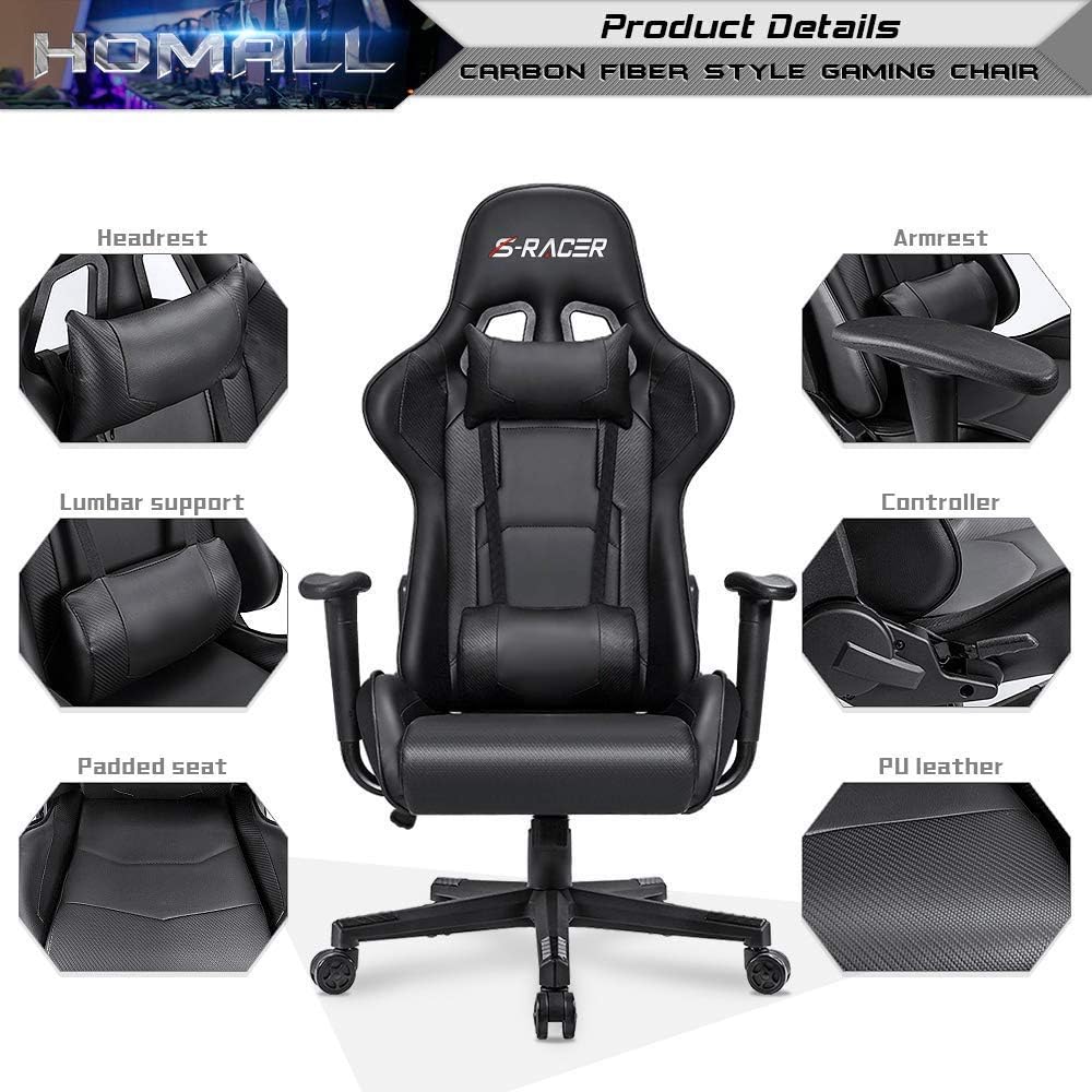 Gaming Chair, Office Chair High Back Computer Chair Leather Desk Chair Racing Executive Ergonomic Adjustable Swivel