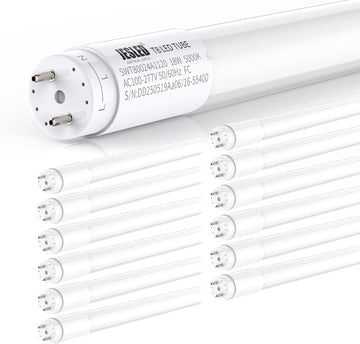 4FT T8 LED Bulbs 12 Pack, 18W 2400LM 5000K Daylight, Type A+B Hybrid