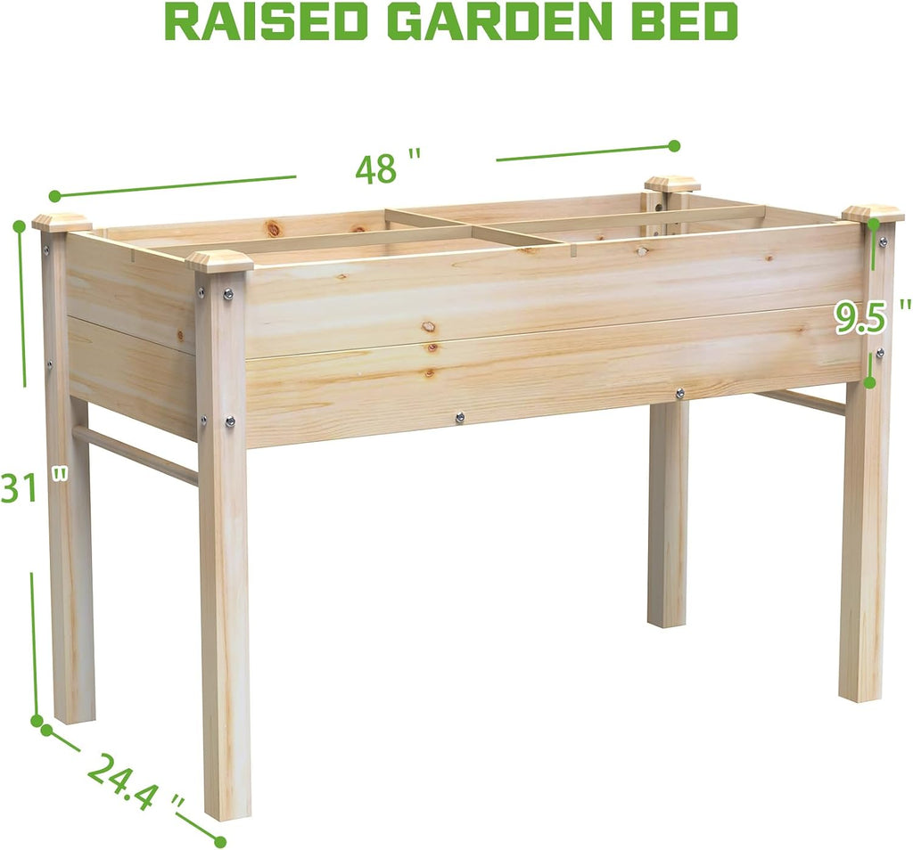 Elevated Wooden Raised Garden Bed with Legs, Reinforced Large Planter Box | 48x24x31IN Vegetable Flower Herb Outdoor
