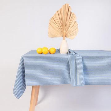 Striped Farmhouse Picnic Style Decoration Rectangle Natural Stonewashed Cotton Tablecloth, Restaurant (60x102 inch