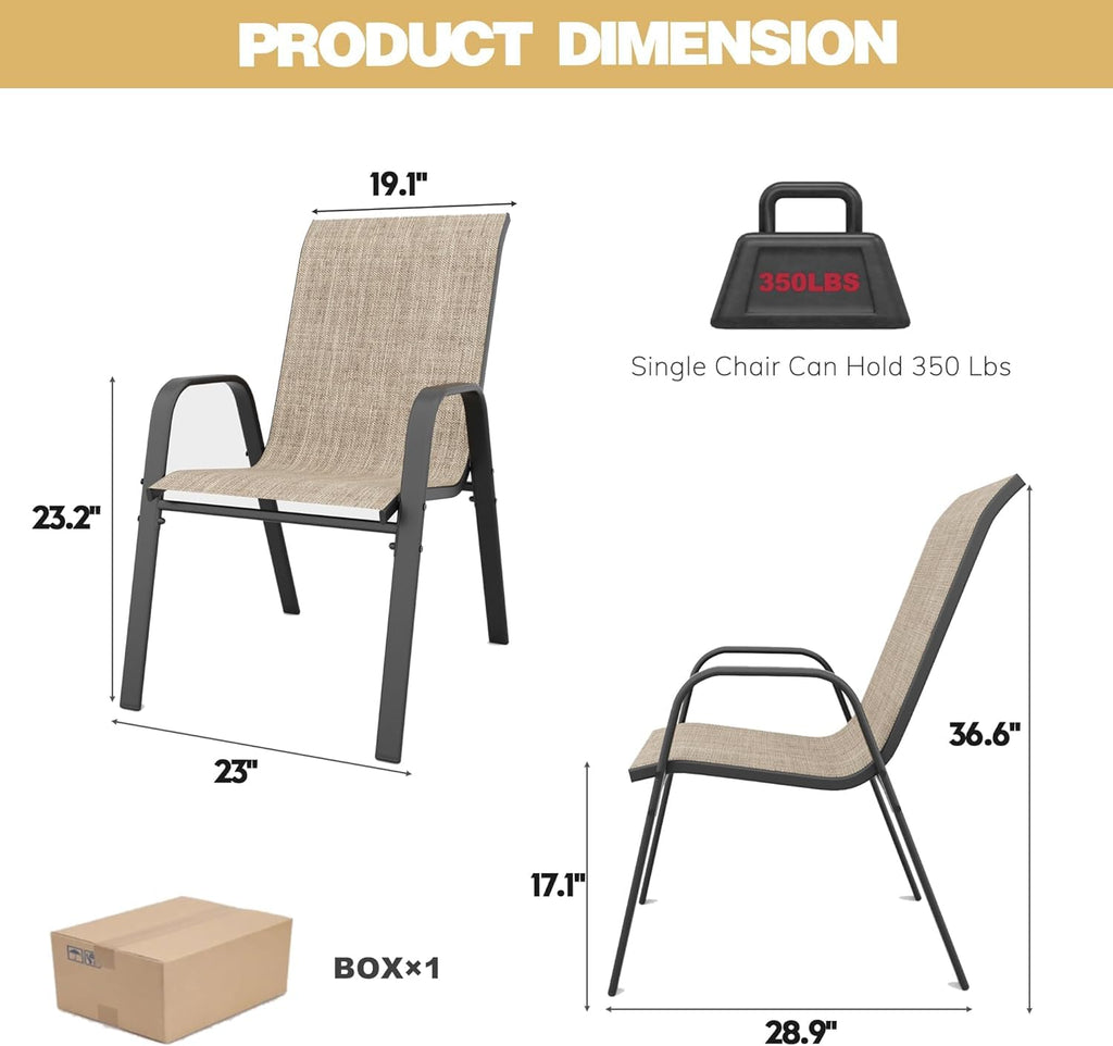Dining Chairs Set of 4 Outdoor Stackable Dining Chairs for All Weather 350lbs Capacity Heavy Duty Textilene Fabric