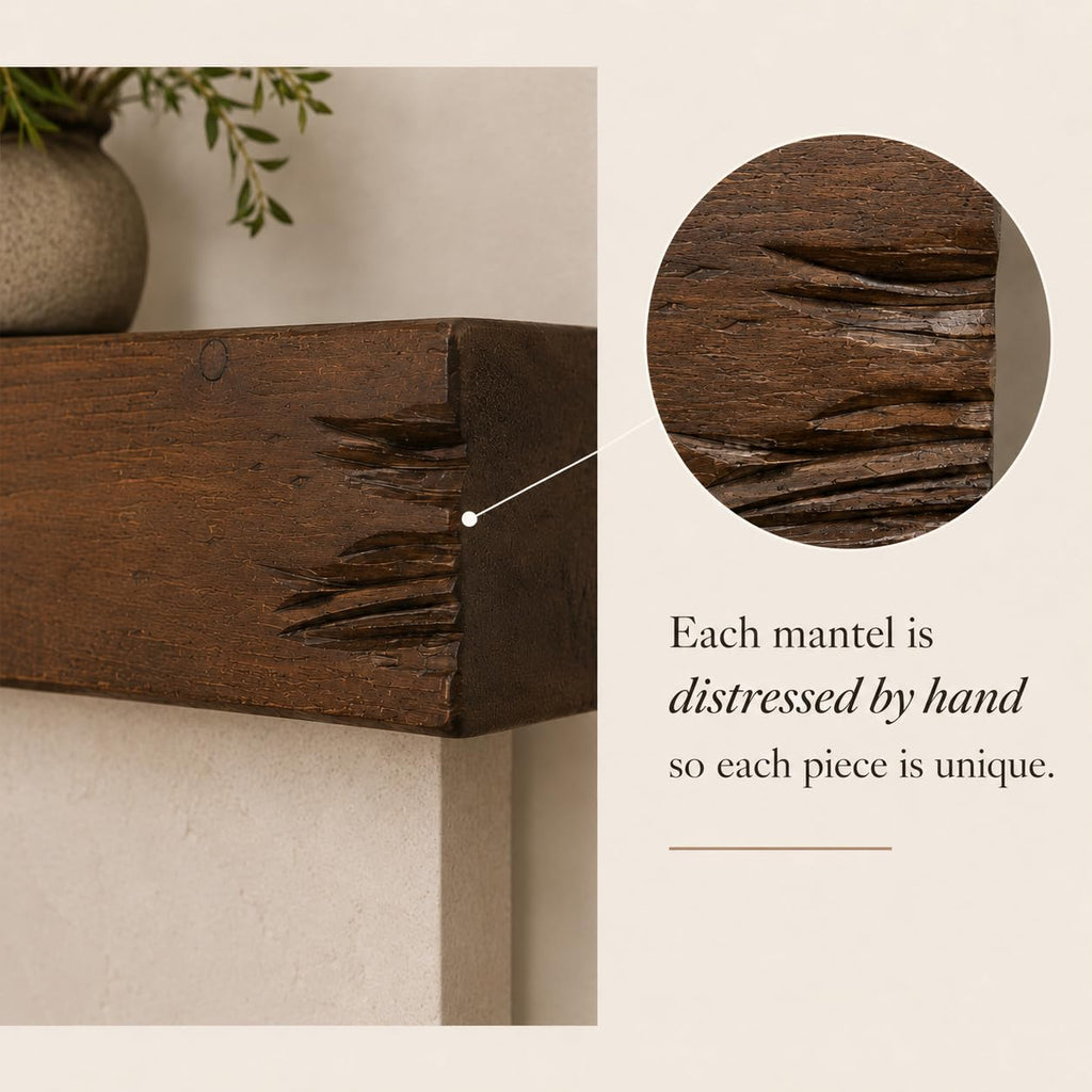 Fireplace Mantel, Distressed, Rustic, Floating Shelf, Modern, Real Wood. (60Lx6Hx8D, Provincial)