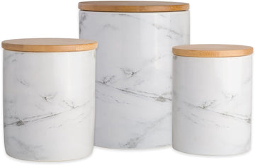 Kitchen Ceramic Canister Set, 4.5c / 3c / 1.25c, White Marble Pattern - Set of 3