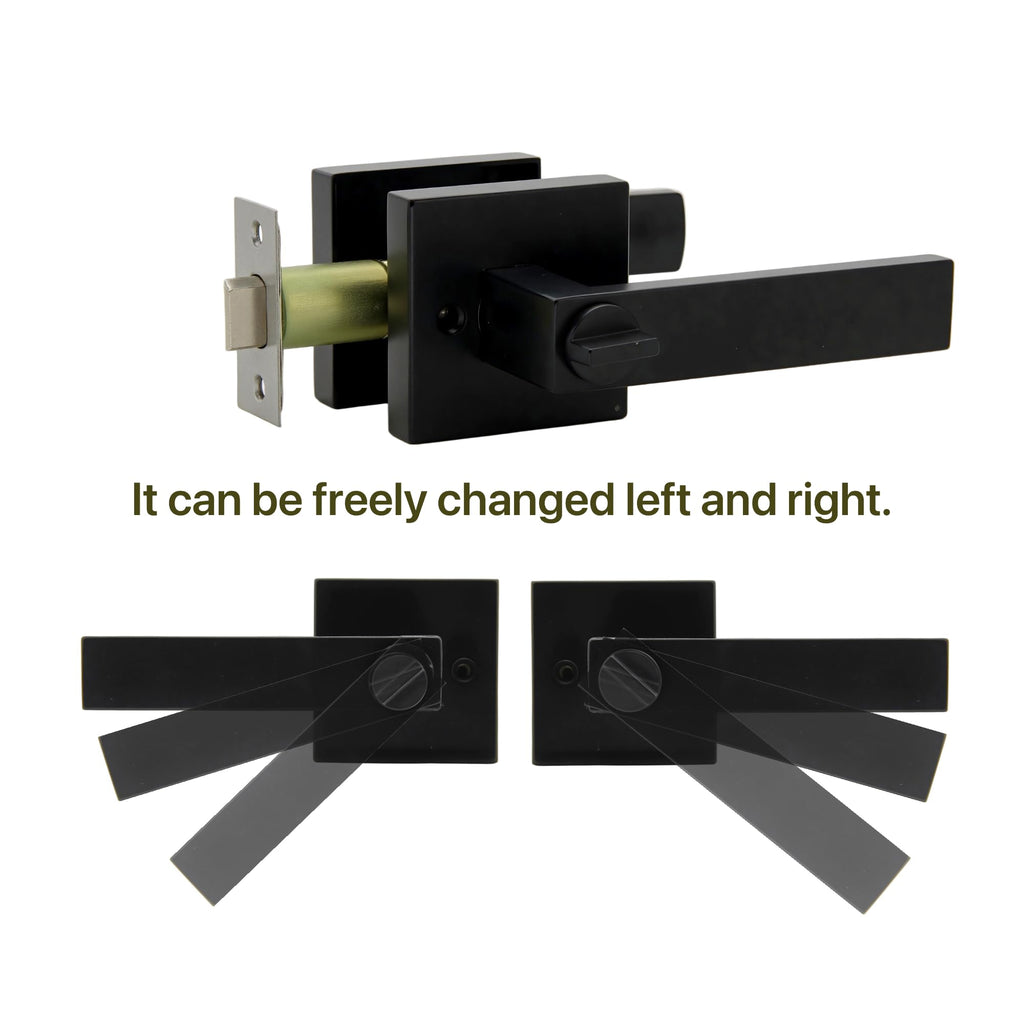 Bedroom/Bathroom Door Handles Levers Square Plate Interior Privacy Door Locksets,Matte Black (6Pack)