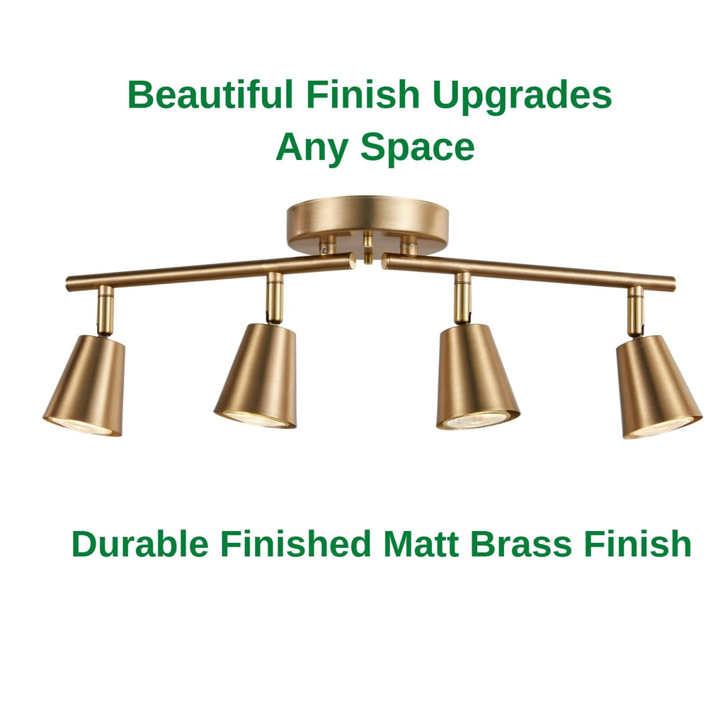 4 Light Track Lighting Kit, Matt Brass Finish Adjustable with Moden Flush Mount Ceiling Spotlight Improvement