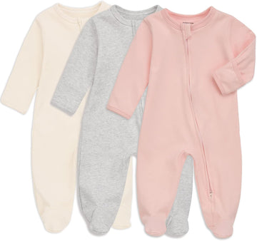 Baby Footie Pajama with Mitten Cuffs, Double Zipper Infant Cotton clothes Sleeper Pjs, Footed Sleep Play