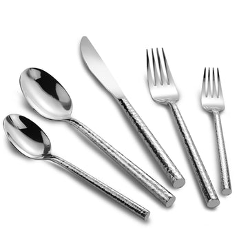 Silverware Set 18/10 Stainless Steel Hammered Handle 60 Pieces for 12