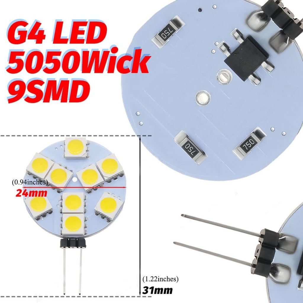 1.5W G4 LED Light Bulbs(8 Pack) Equivalent to 15W Halogen Bulb,DC 12V Dimmable,9 LEDs 5050 SMD,180 Degree Beam