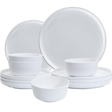 Basic White Melamine Dinnerware Sets, Elegant Unbreakable Dishes Set for 4