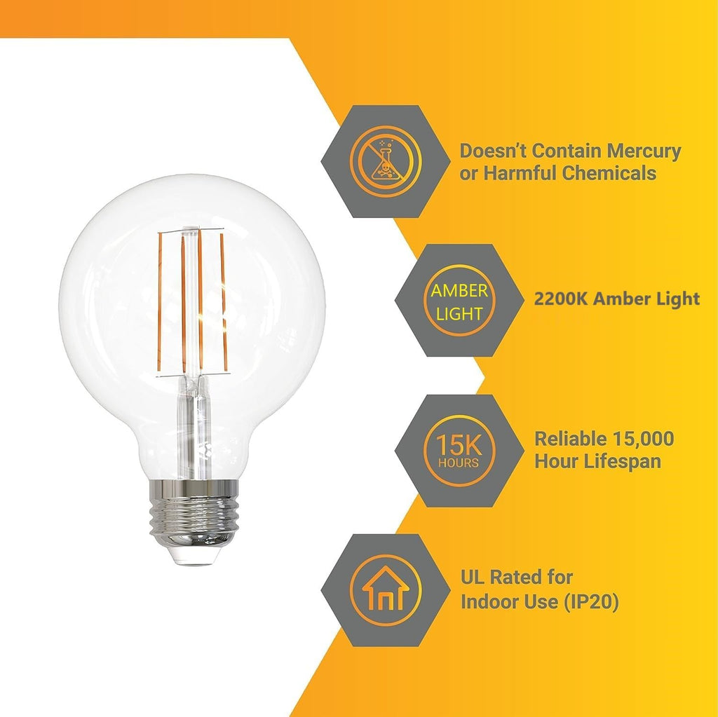 G25 Globe Light Bulbs Vintage Edison Filament Round Clear Glass 8.5W (100W Equivalent) 800 Lumens E26 Medium Base