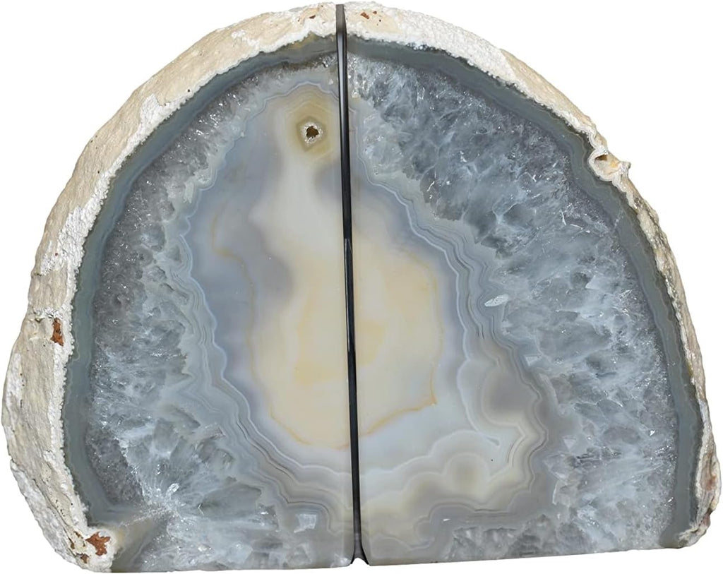 Agate Geode Bookends with Rubber Bumpers Premium Quality 3 to 5 lbs Set of Non-Skid Book Stopper for Books, Shelves