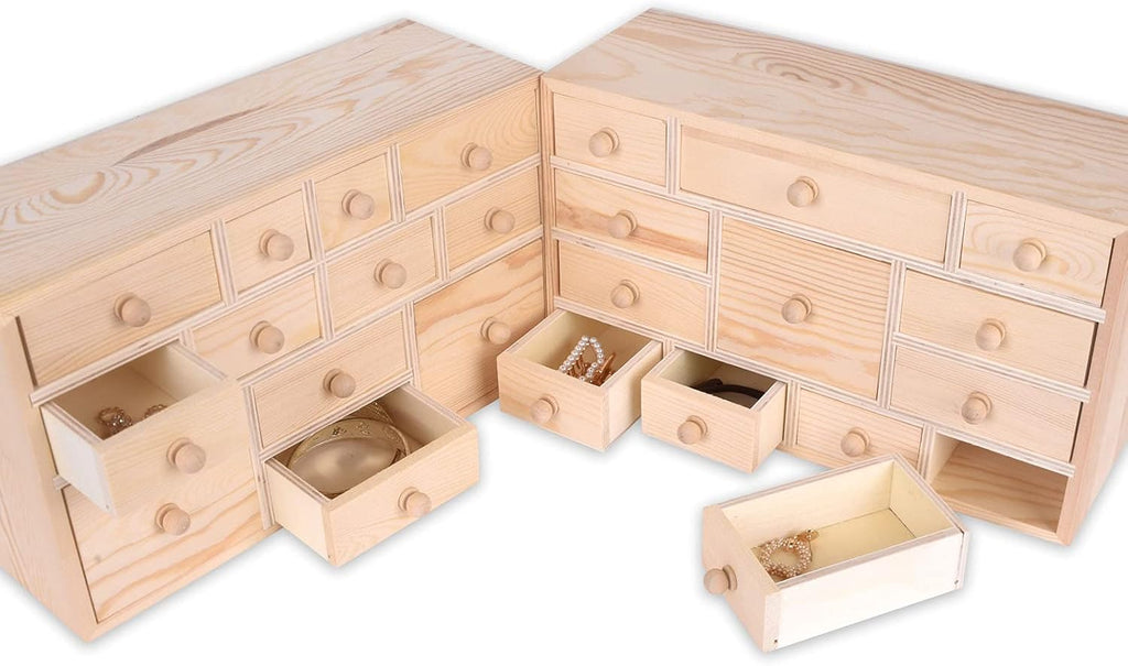 Set of 2 Wooden Countdown to Christmas Advent Calendar,Craft Storage Organizer with 24 Drawers,DIY Unfinished