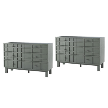 Modern 6 Drawer Double Dresser X 2P with Grid Carved Pine Front, Minimalist Chest of Drawers with Large Storage Space