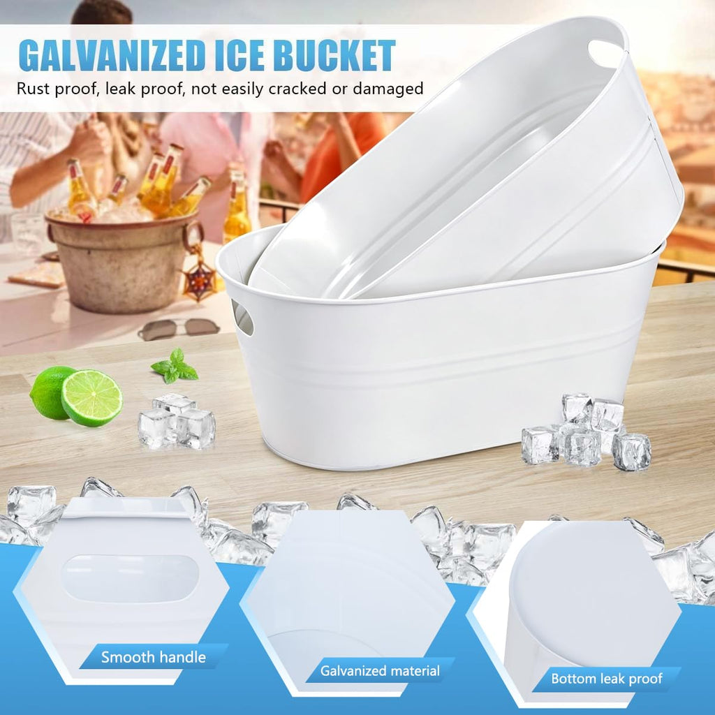 8 Pack 4 Gallon Galvanized Ice Buckets Metal Champagne Drink Cooler Ice Tub with Carry Handles for Beer Cocktails
