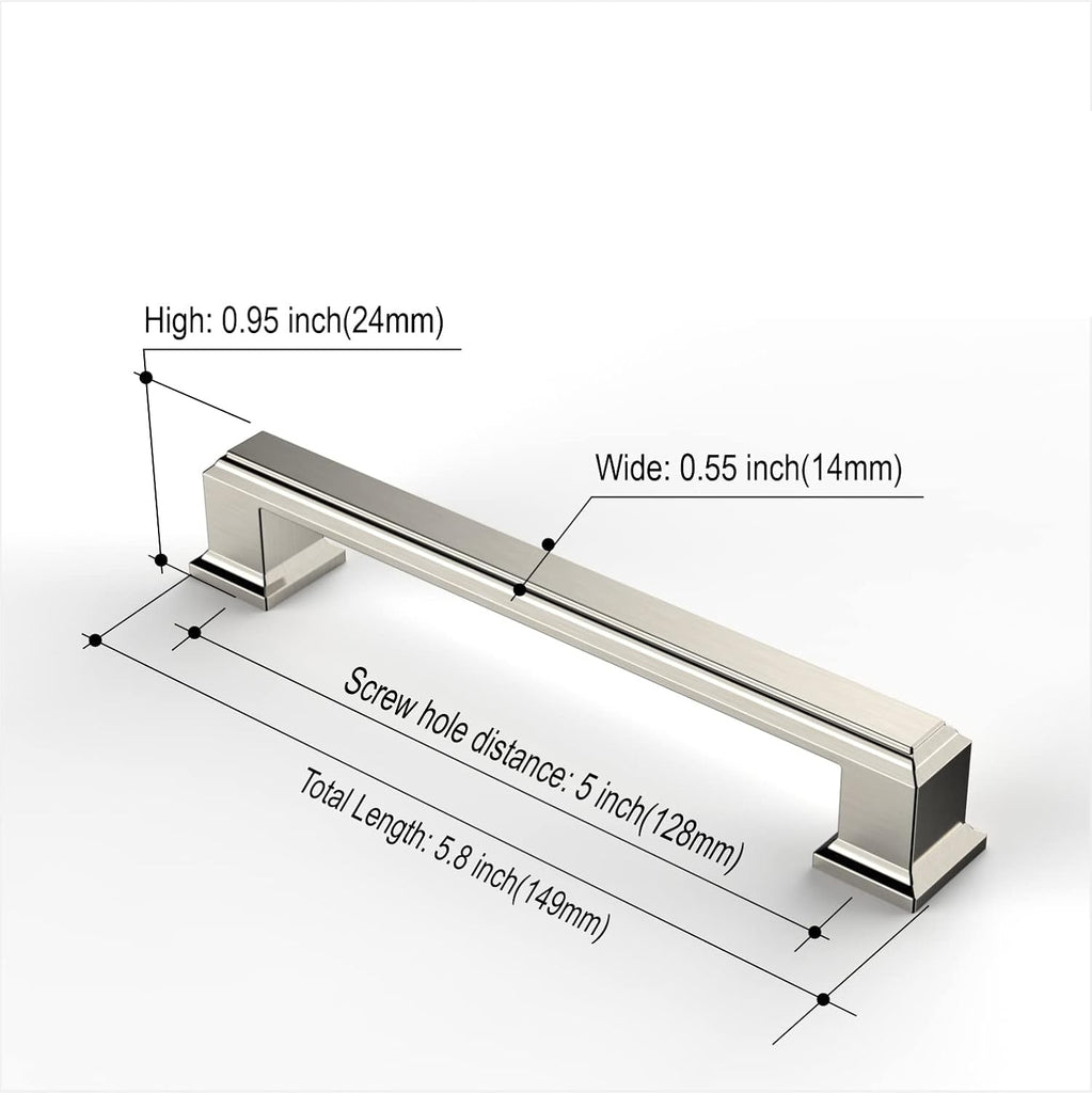 10 Pack Brushed Satin Nickel 5 Inch(128mm) Hole Centers Kitchen Cabinet Pulls Cabient Hardware Kitchen Handles for