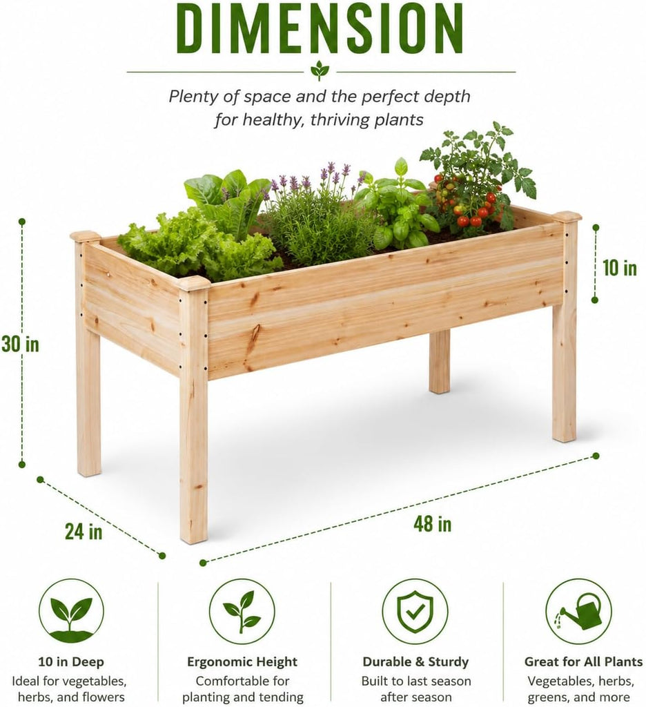 Expressions Wooden Raised Garden Bed | 48" x 24" x 30" Elevated Planter Box with Included Bed Liner | Outdoor