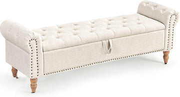 63" End of Bed Bench, Bedroom Bench with Button-Tufted, Large Upholstered Storage Ottoman Benches Entryway Bench with