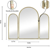 Trifold Vanity Mirrors 3 Way, 30 x 37in Adjustable Vanity Mirrors , Champaign Golden Arch Mirrors Wall Mounted