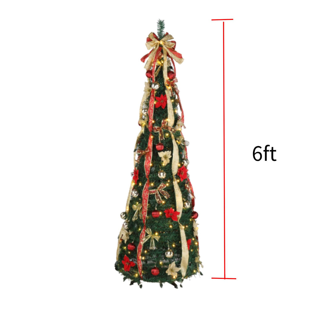6ft Pre lit Pop Up with Lights, Pre-Decorated Artificial Pencil Xmas Tree Collapsible Holiday Party Decorations