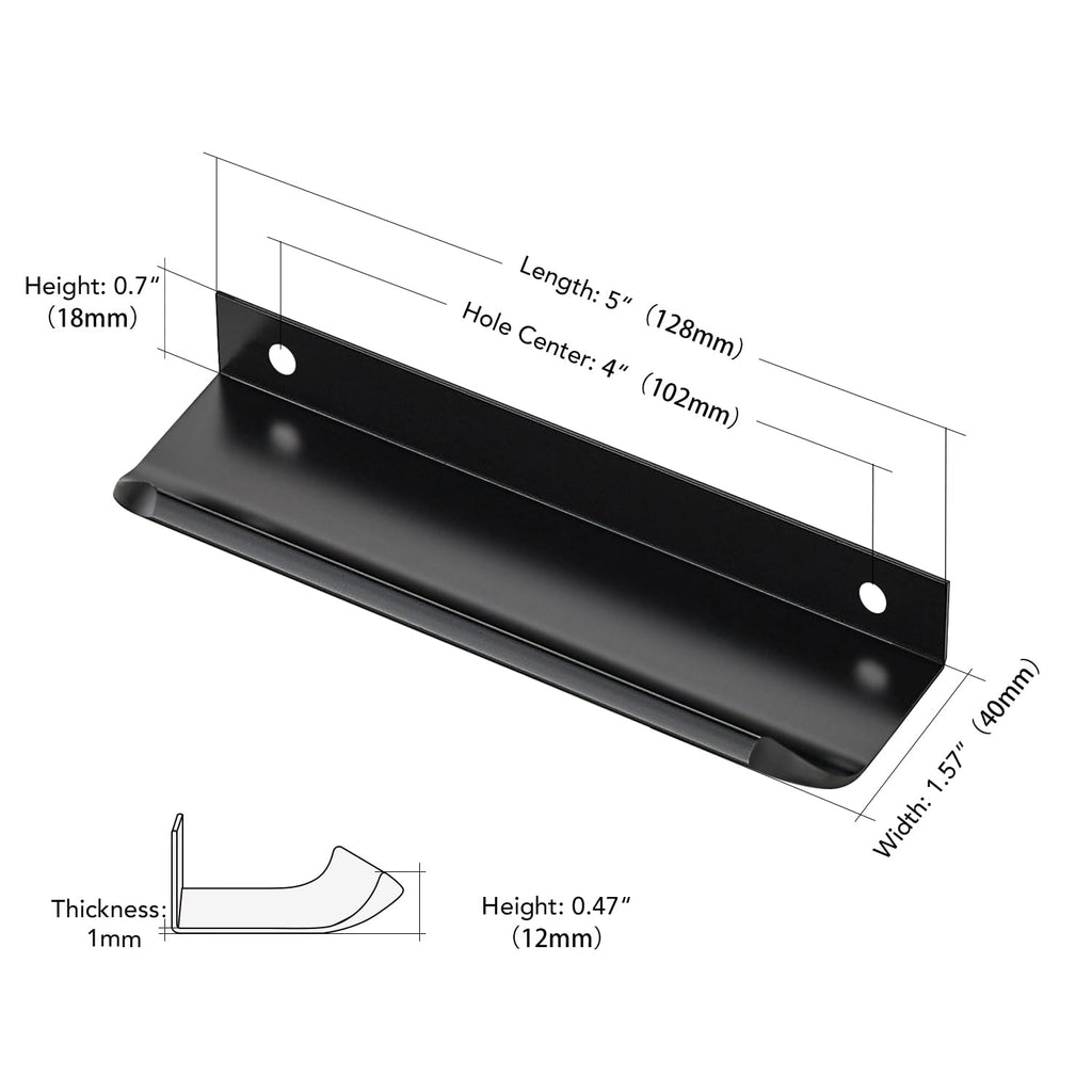 Matte Black Cabinet Handles Finger Edge Pulls 5 Inch CC 30 Pack