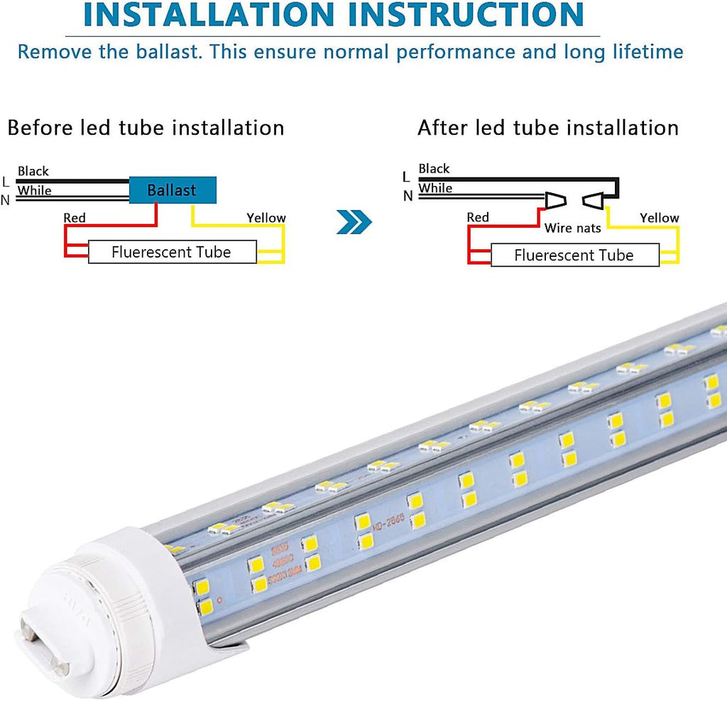 10 PCS-R17D/HO 8FT LED Bulb - Rotate V Shaped, 5000K Daylight 100W, 14500LM, 110W Equivalent F96T12/DW/HO, Clear