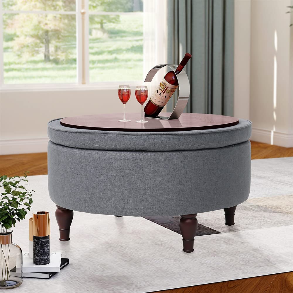 32'' Ottoman Indoor Tufted Round Storage Ottoman Coffee Table Seat Smooth with Lift-Off Lid Storage Bench Bedroom