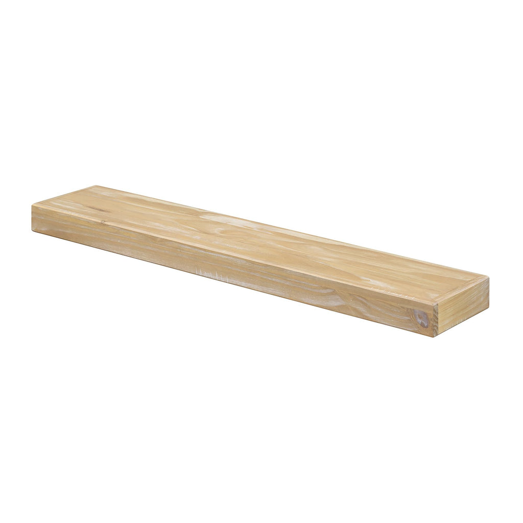 Dakota 60 Inch Fireplace Mantel Shelf, Box-Constructed Pine Wood Shelf with 9" Depth, Whitewash Floating Mantel