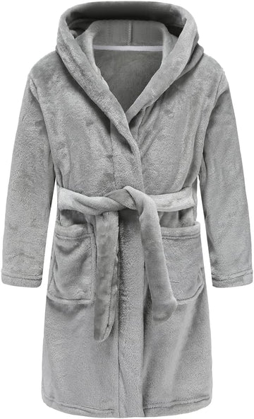 Boys Fleece Robe Girls Hooded Bathrobe Toddlers Soft Fuzzy Robe for Kids