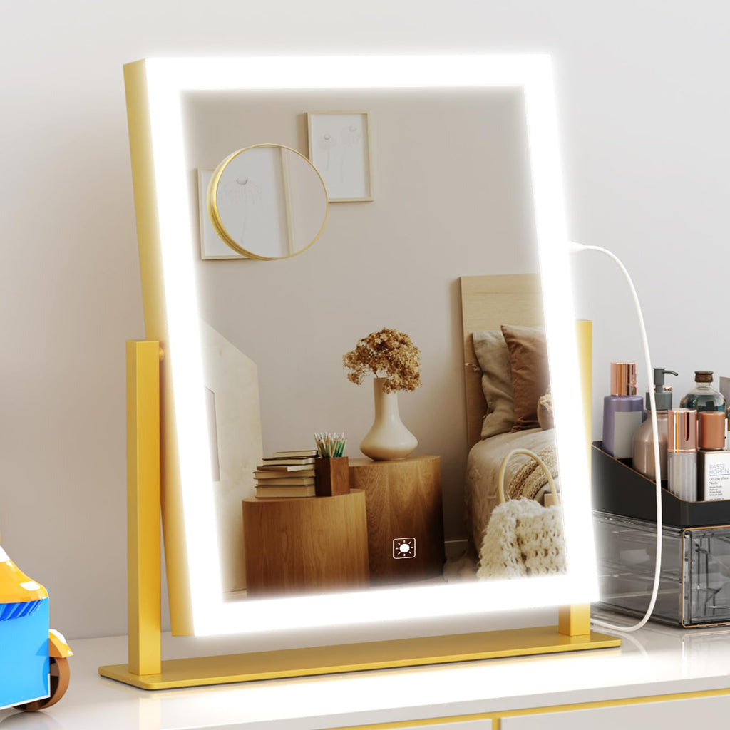 Lighted Makeup Mirror, Hollywood Vanity Mirror with Lights, Three Color Modes,Detachable 10X Magnification Mirror