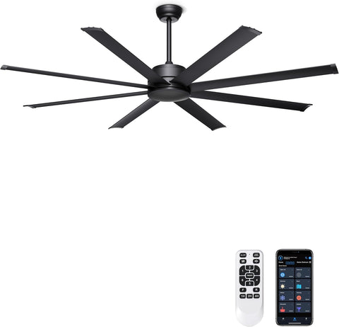 72" Large Ceiling Fan No Light - Industrial Fan Remote & APP Control, Quiet DC Motor, Indoor/Outdoor Ceiling Fan