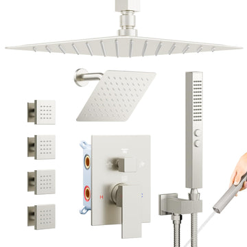 Shower System with Body Jets, Four Modes Shower Faucet Sets with Handheld Spray 2 Ways, 4Pcs Shower Body Jets in