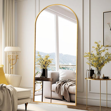 Arched Full Length Mirror, 76"x34" Freestanding Floor Mirror Gold