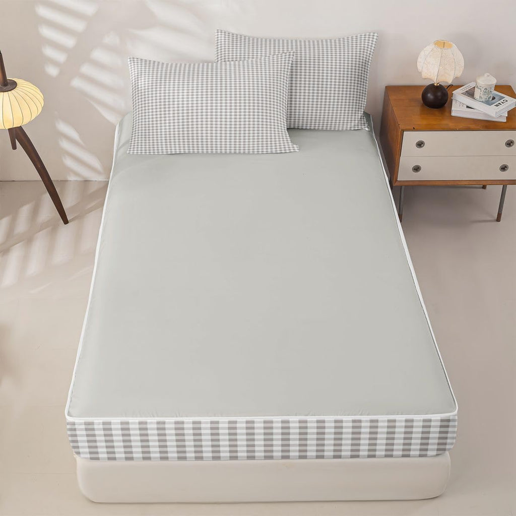 Grey Plaid Checkered Zipper Bedding Set