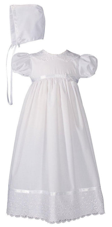 Girls Special Occasion 24" Poly Cotton Batiste Christening Baptism Gown with Lace Collar and Hem (Newborn (0-8 lbs))