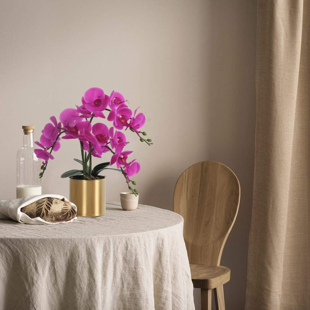 Artificial Orchid Flower with Vase, White Orchid Bonsai Faux Orchid Phalaenopsis Plant Pot Arrangements Decoration