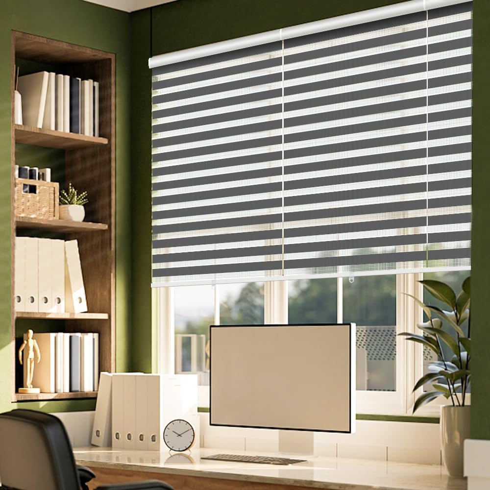 Zebra Blinds Roller Shades Cordless Window Blinds with Valance Cover, Day and Night Sheer Shades Dual Layer Fabric