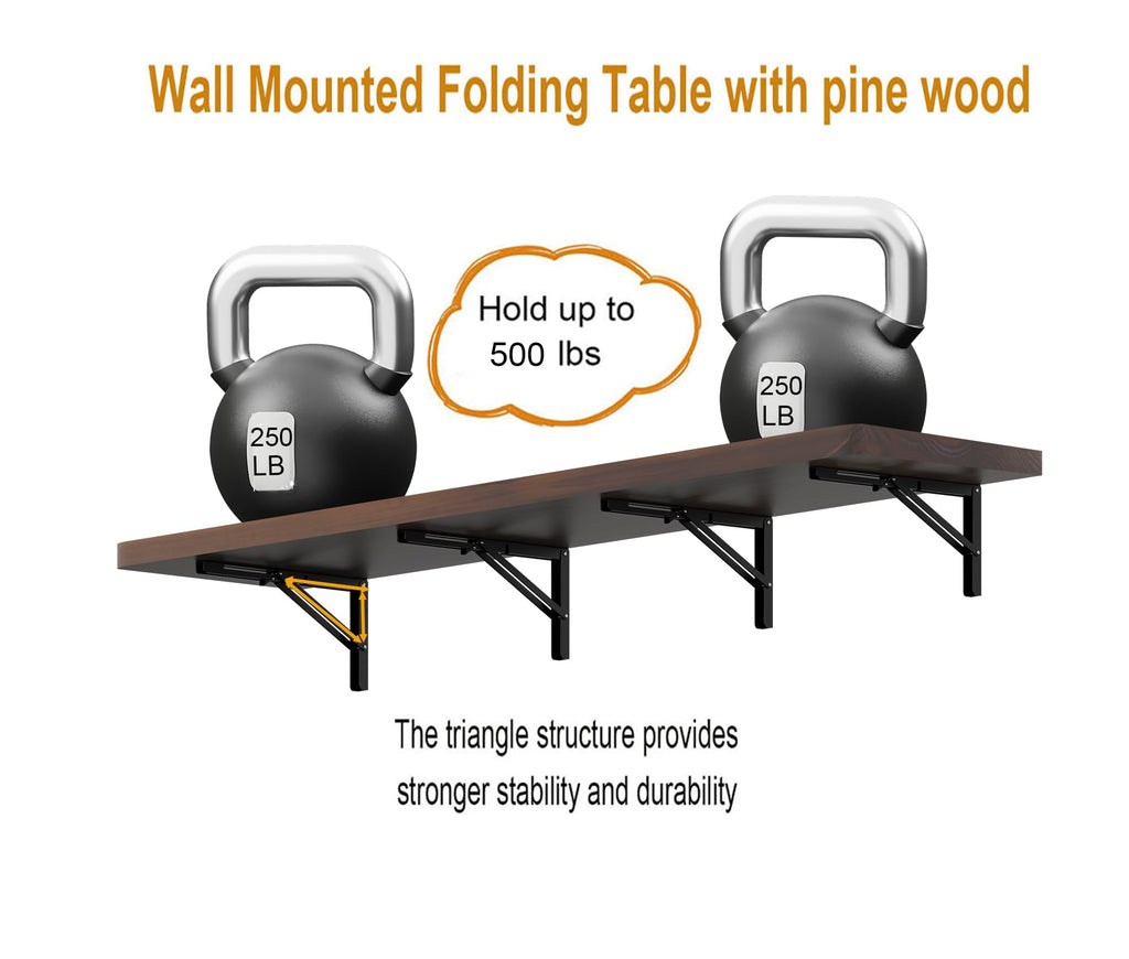 Wall Mounted Folding Table with Pine Wood, 72" x 16"Floating Wall Desk