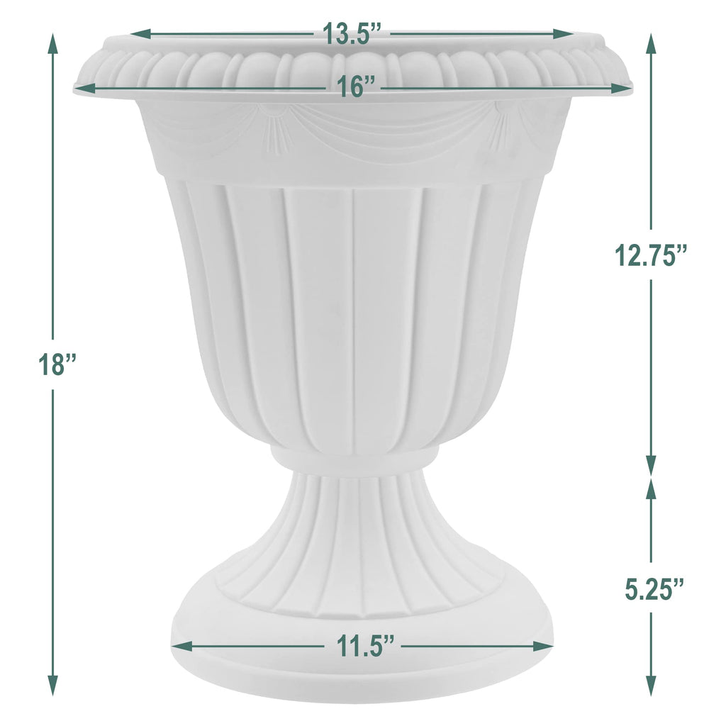 Large 16x18" Classic Traditional Plastic Urn Planter, Indoor/Outdoor Garden Plant Pot Garden Décor, Brushed Copper