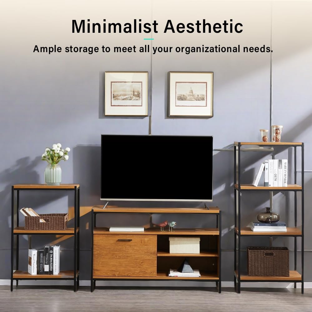 48" Sliding Barn Door TV Media Stand with Storage Shelves, Industrial Entertainment Center with Slide Door Cable